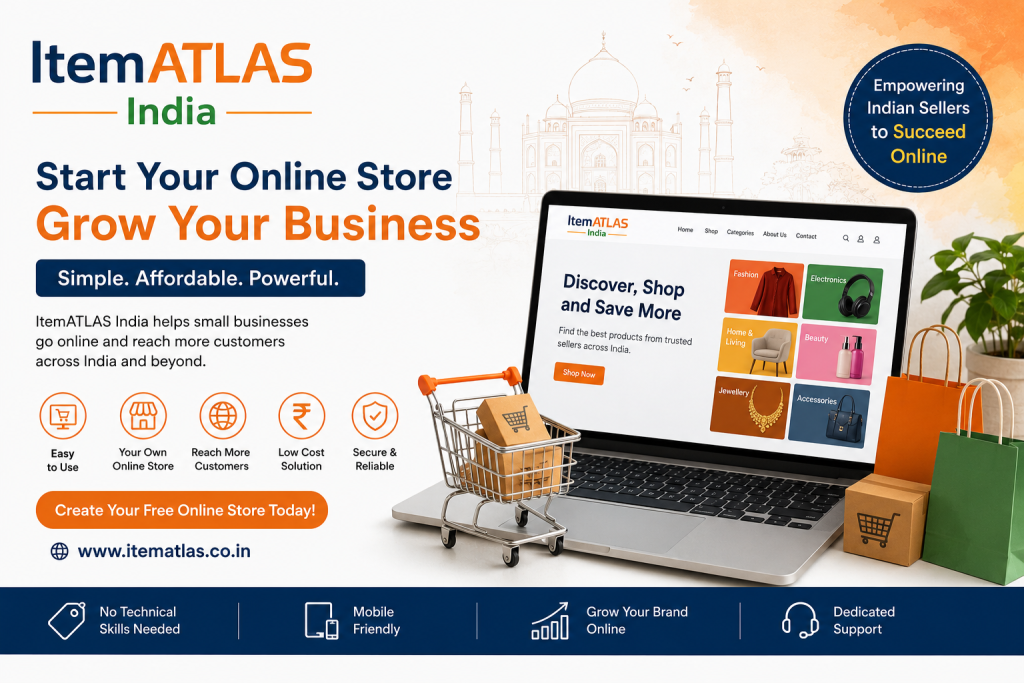 ItemATLAS India online store promotion banner for small businesses