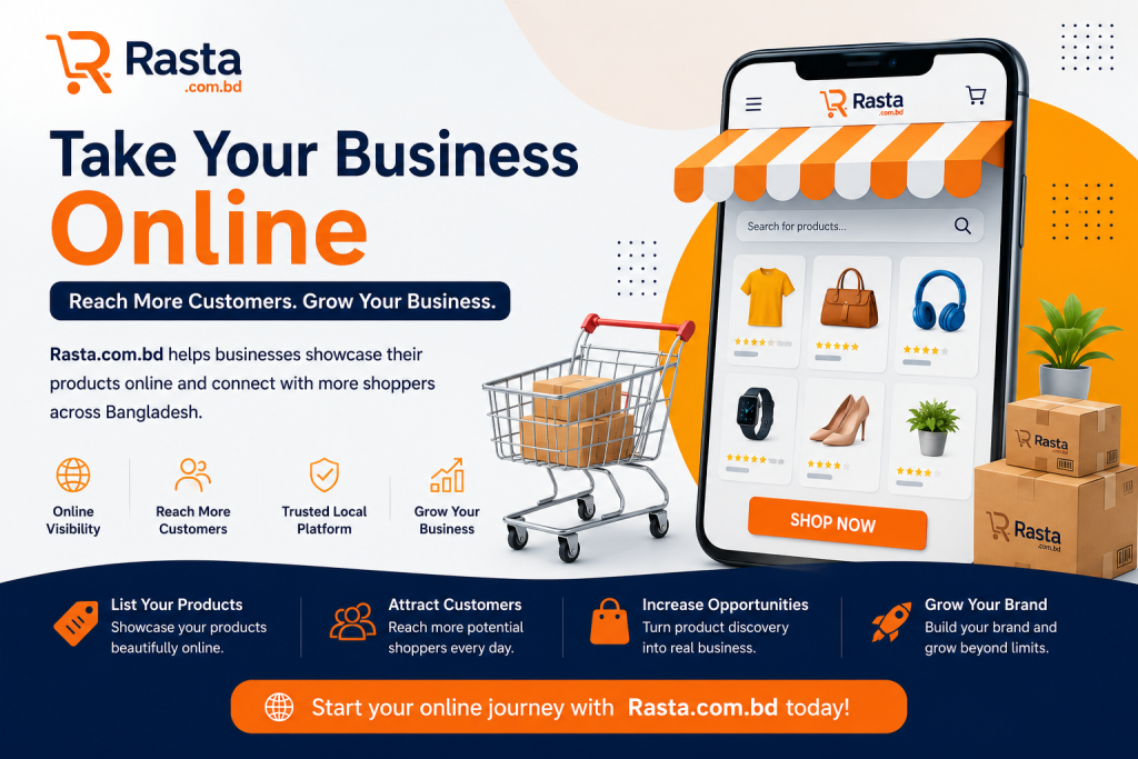 Rasta.com.bd online marketplace banner helping businesses showcase products and reach more customers in Bangladesh